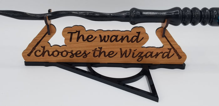 The wand chooses the wizard Cherry wood wand stand with deathly Hallows base - Altered Goods
