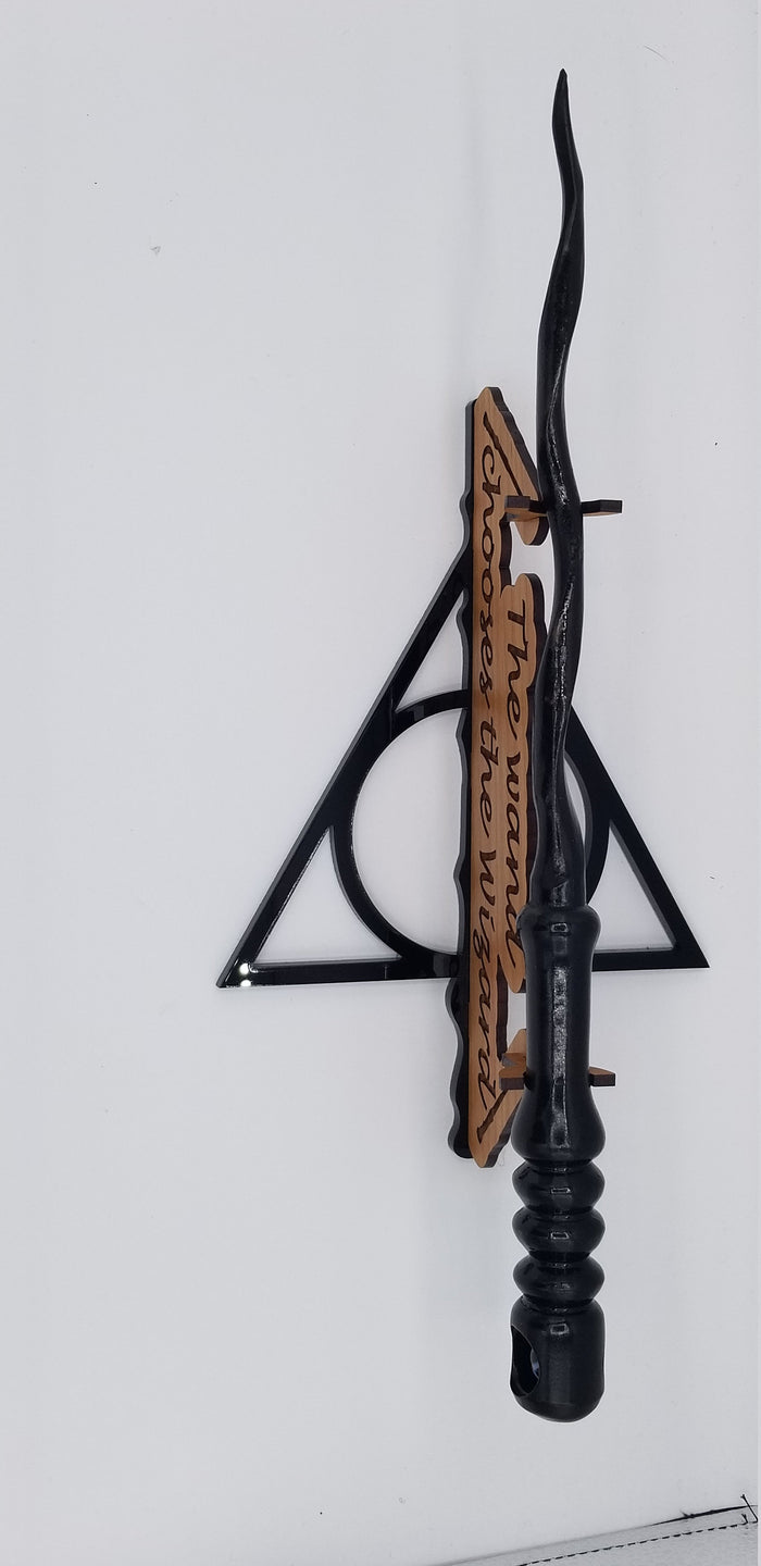 The wand chooses the wizard Cherry wood wand stand with deathly Hallows base - Altered Goods