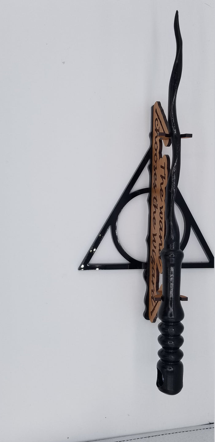 The wand chooses the wizard Cherry wood wand stand with deathly Hallows base - Altered Goods