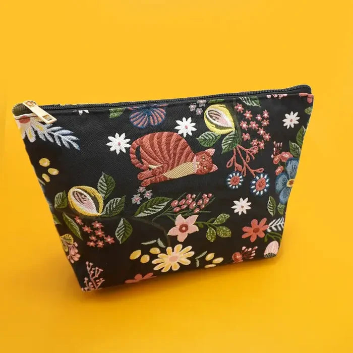 Travel Embroidery Floral Cosmetic Makeup Pouch