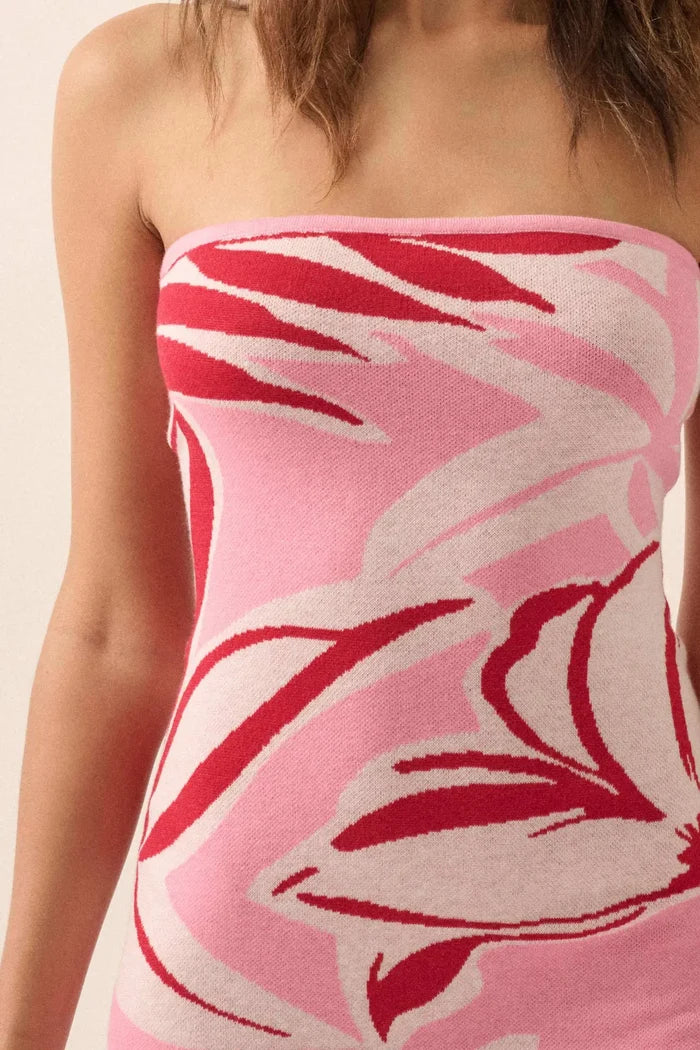 Tropical Chill Floral Strapless Maxi Sweater Dress - ShopPromesa