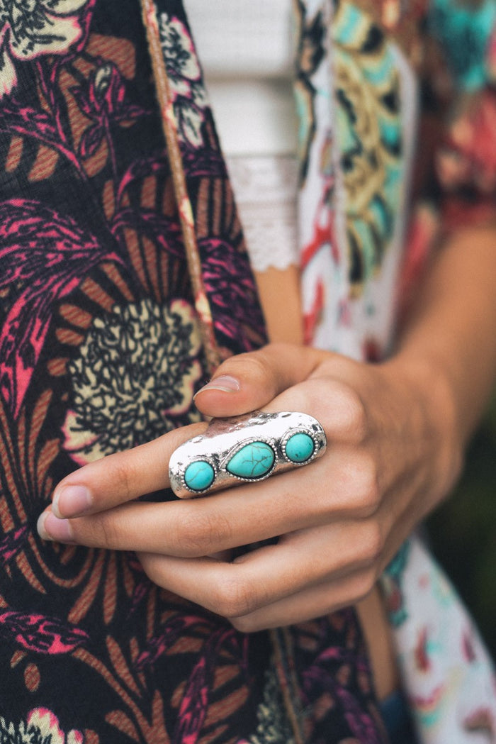 Waterfall Droplet Turquoise Stone Silver Ring