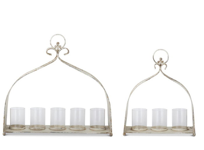 Weathered White & Gold Hurricane Candlehold