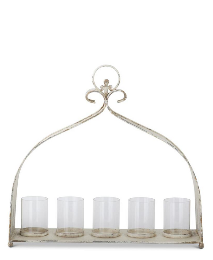 Weathered White & Gold Hurricane Candlehold