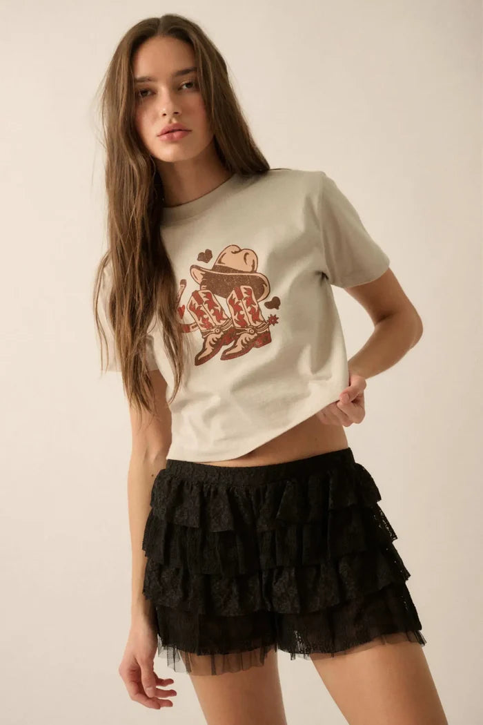 Western Hearts Cropped Graphic Baby Tee - ShopPromesa
