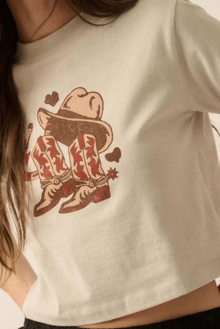 Western Hearts Cropped Graphic Baby Tee - ShopPromesa
