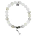 White Chalcedony Stone Bracelet with Fur Ever Love Sterling Silver Charm