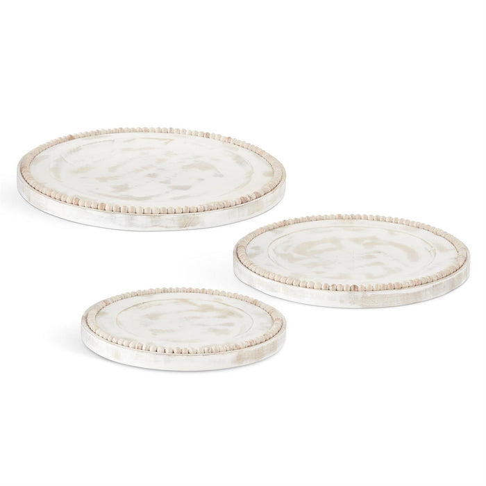 Whitewashed Wood Bead Trimmed Trays