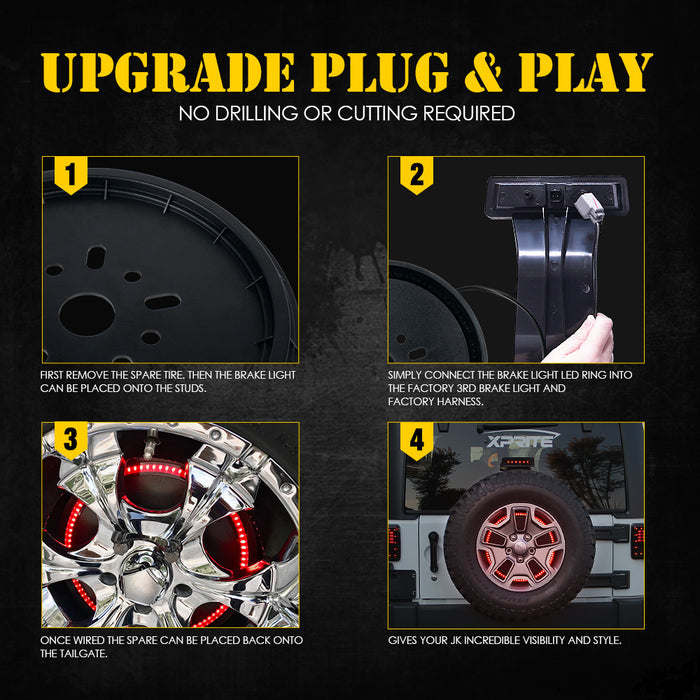 Xprite 14" Dual Ring Spare Tire Brake Light for Jeep Wrangler JK & JL | Typhoon Series