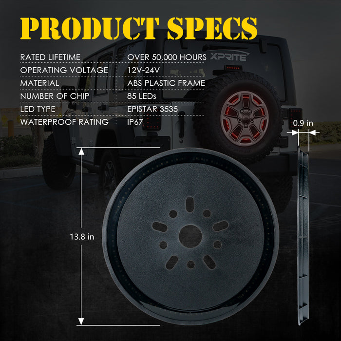 Xprite 14" Dual Ring Spare Tire Brake Light for Jeep Wrangler JK & JL | Typhoon Series