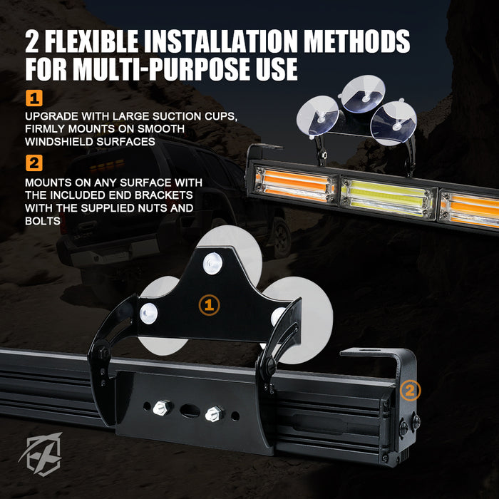 Xprite 27" G2 Vigilante Series 30W Traffic Advisor COB LED Strobe Light Bar with Suction Cup Brackets