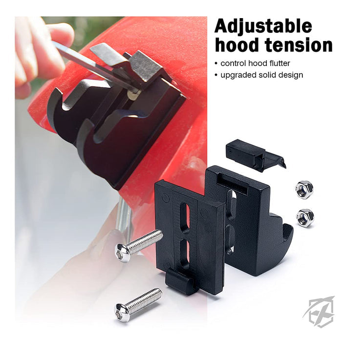 Adjustable hood tension control with screws on a white background