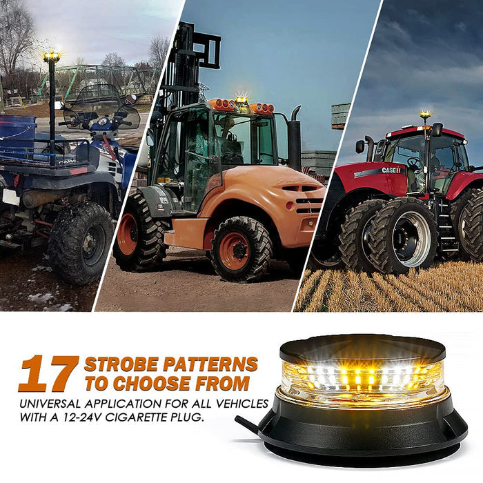 Collage of vehicles with a strobe light and text about strobe patterns.