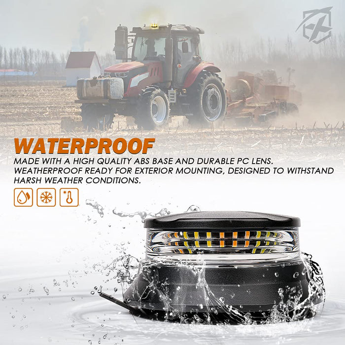 Tractor in field with waterproof LED light product on foreground