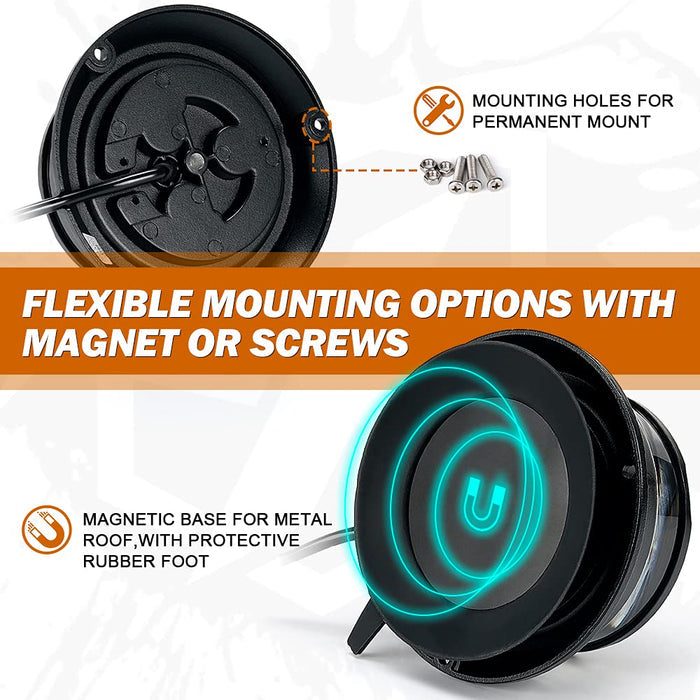 Black magnetic mount with mounting holes and flexible mounting options on a white background