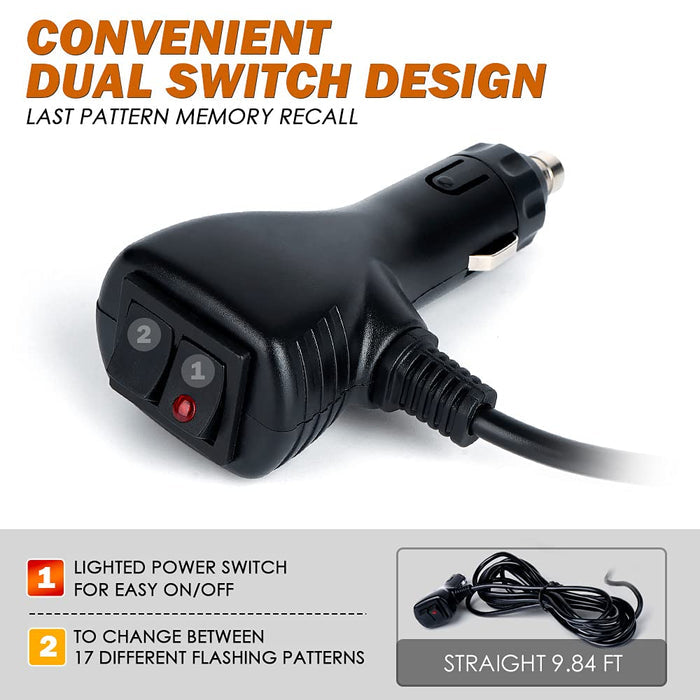 Car charger with dual switch design on a white background