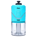 Front view of the teal Yocan iCan Kit, showing its cylindrical form and clear upper section with visible internal components.