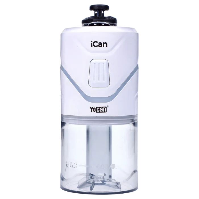A centered, front view of the white Yocan iCan Kit, showing a sleek, cylindrical design with a glossy finish.
