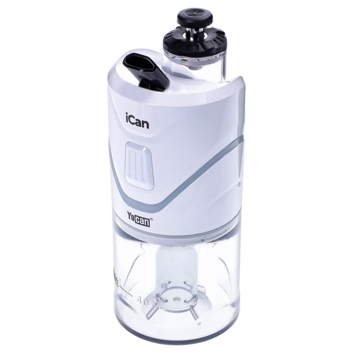 Front view of the white Yocan iCan Kit, showing its sleek, compact design and smooth, rounded edges.